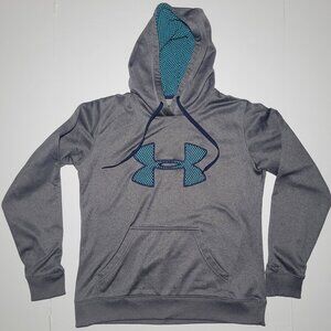 Under Armour Womens Gray and Teal Blue Pullover Hoodie Size Small